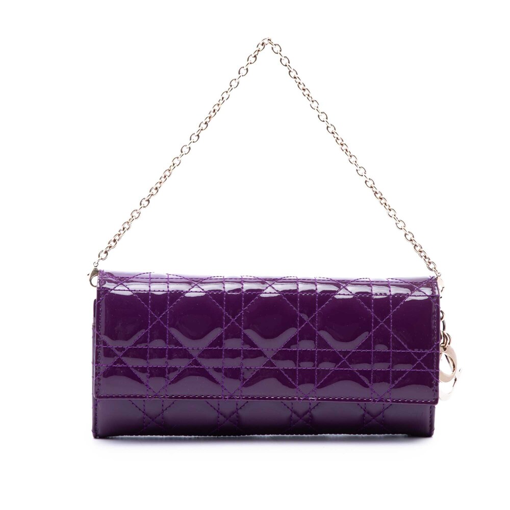 Pre-Loved Dior Patent Cannage Lady Dior Wallet On Chain